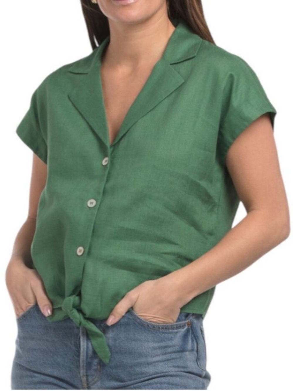 NATION Made In Portugal Linen Noemi Tie Front Top